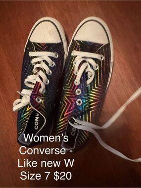 Converse Women's Low Top Sneakers in Black with Holographic Rainbow Accents